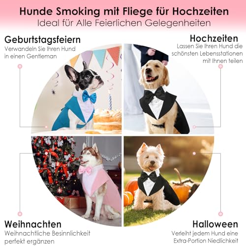 AOFITEE Hunde-Smoking mit Halstuch, Hunde-Kostüm für Hochzeit, Weihnachten, Halloween, mit Kragen mit abnehmbarer Fliege, für große Hunde