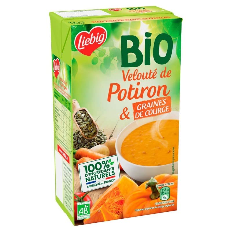 LIEBIG - Velouté De Potiron Bio 1L - Recette onctueuse avec Graines de Courges - Epicerie Salée - Le Lot De 3