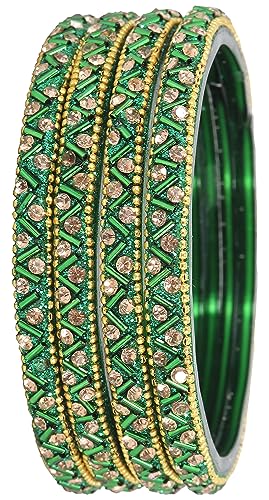 Image of NMII Glass Bangles Set For Girls and Women Studded Zircon Gemstone and Beads I women bangles I (Pack of 8)