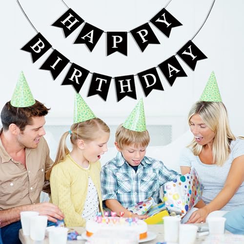 image for Imtively Happy Birthday Banner, Black Happy Birthday Decorations Birth