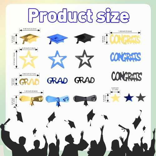 Image of Blue Gold and Black Graduation Confetti 2026, 1000 Pcs Congrats Grad Confetti Class of 2026 Party Table Centerpiece for 2026 Graduation Party Decorations