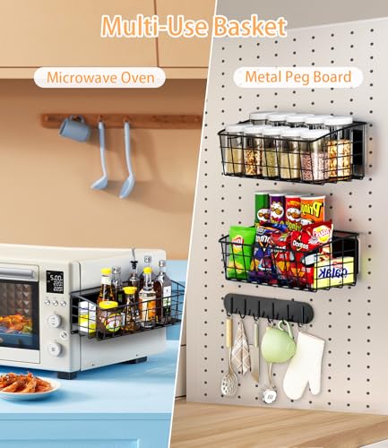 Image of 2Pack Magnetic Shelf for Refrigerator with 2 Moveable Hooks and 1 Hook Rack | Strong Magnetic Spice Rack for Kitchen Storage, Fruit Potato Onion Storage Shelves, Large Magnetic Basket Organizer