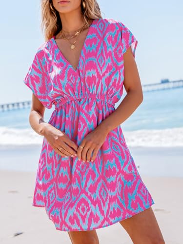 Image of CUPSHE Women's Swimsuit Coverup Casual V Neck Beach Dress Short Sleeve Elastic Waist Swimwear Cover Ups 2026 Beachwear