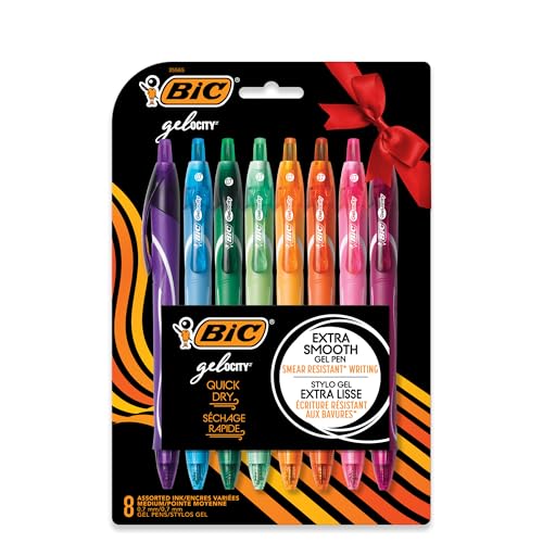 BIC - BIC Gelocity Quick Dry Vibrant Ink and 0.7 mm Medium Point Gel Pen, 8-Count in Assorted Colours
