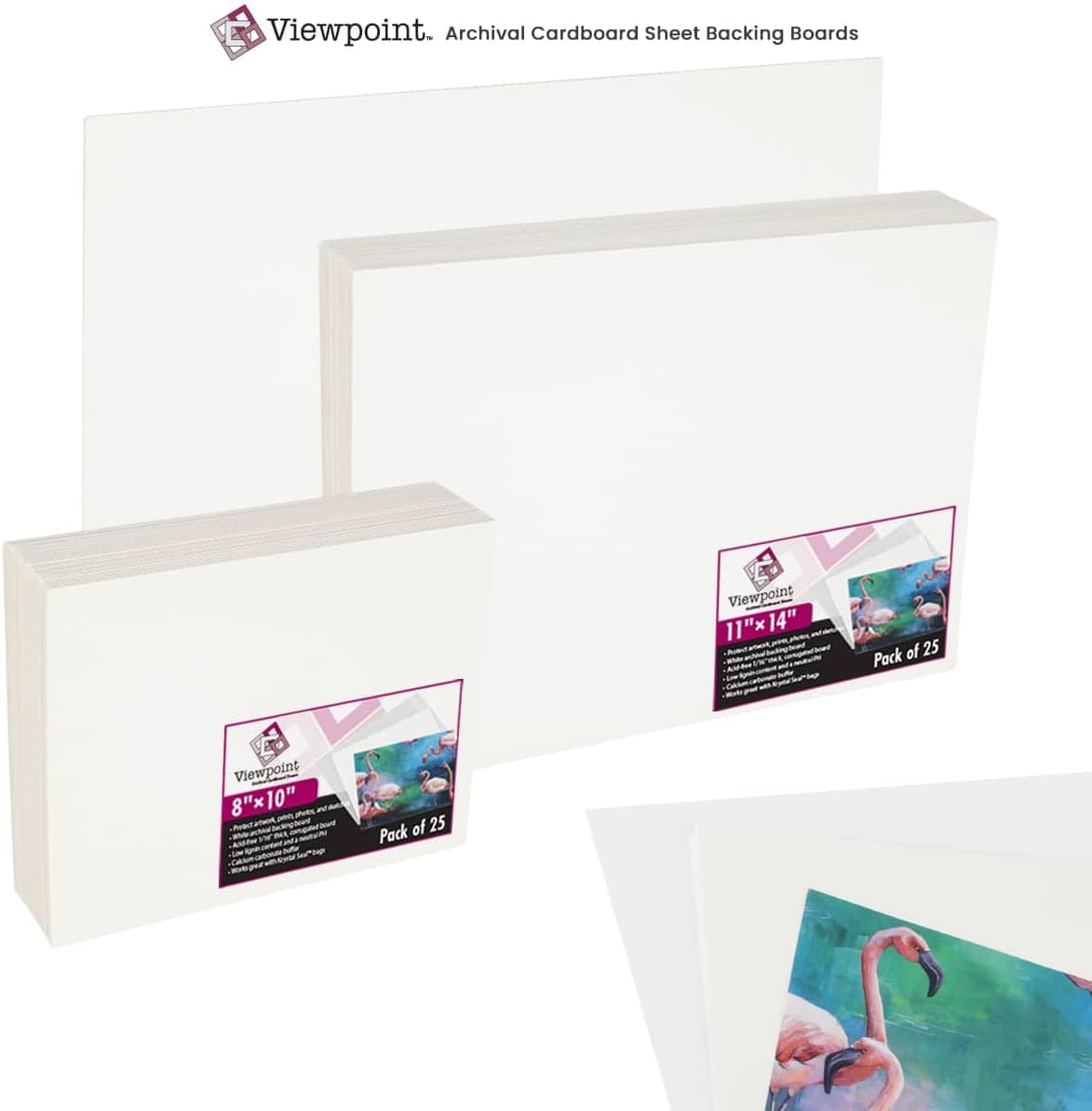Viewpoint Foam Backing 12x12" 1/8 in Thick 25-Pack, Acid-Free Pre-Cut Picture Frame Backing Board, Assorted Size Mat Board Sheets, WhitePolystyrene Foam Core for Professional Photo & Print Display