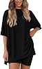 Pohra Soft Lounge Set, Oversized Tee and Biker Shorts With Womens Two Piece Casual Stretchy Cool Set