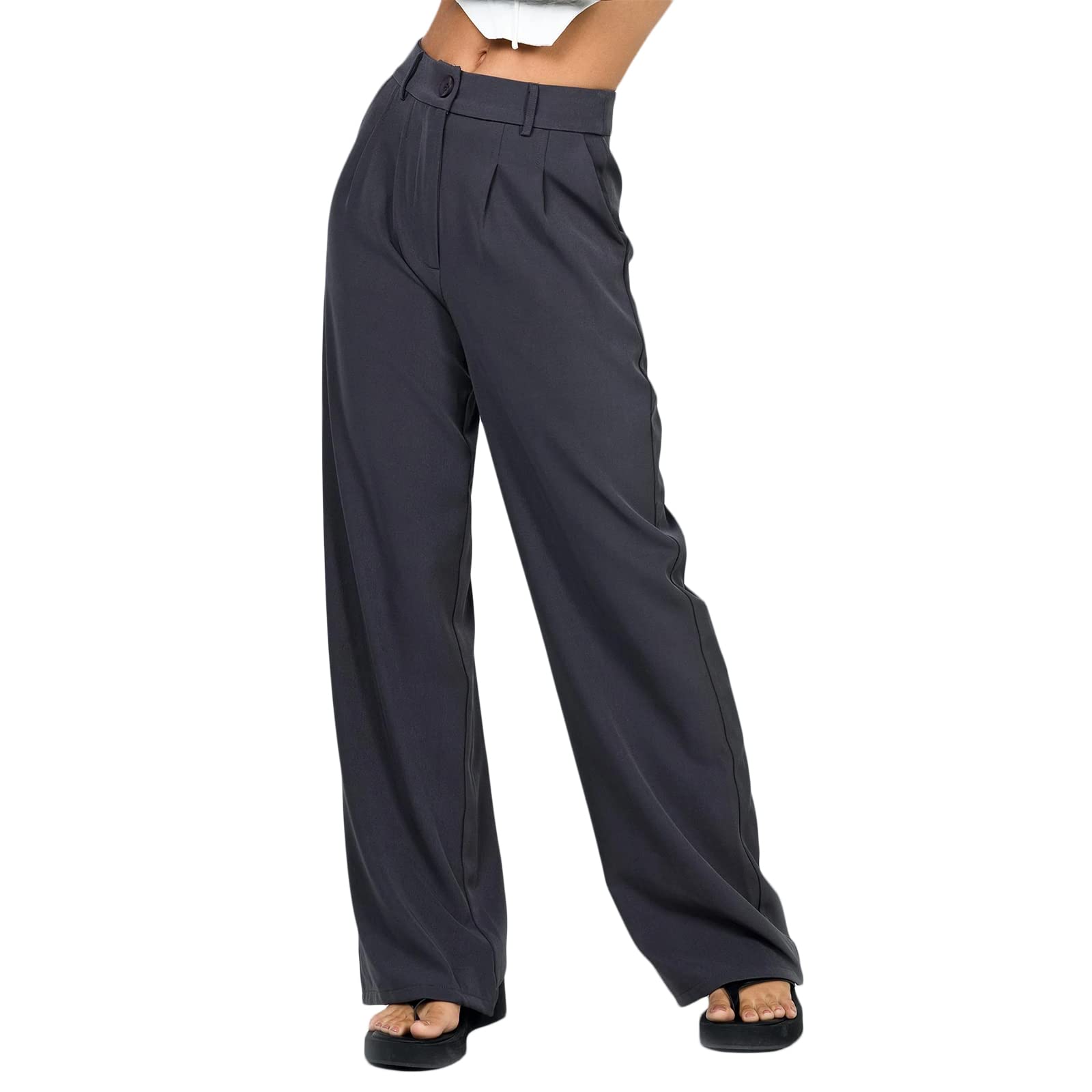 HEZIOWYUN Women High Waisted Wide Leg Pants Loose Straight Long Trousers Business Casual Suit Pants with Pockets
