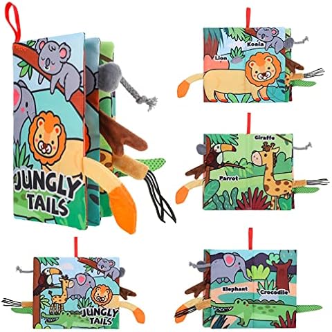 Sensory Toys Jungle Tails Books for Babies, Washable Baby Soft Book Toys, Baby Cloth Book Crinkle Paper for Newborn Infants Toddler Toys, Sensory Toys for 0 3 6 12 Months Boys Girls Cover