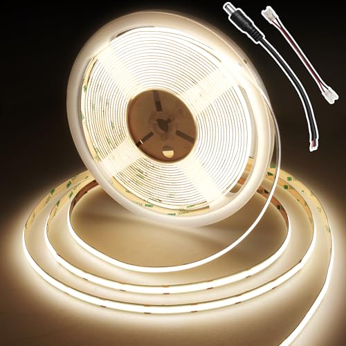 COB LED Streifen, DC24V LED Strip Light Dimmbar, 8mm Breit, CRI 90+, LED Streifen ohne punkte für Schlafzimmer, Küche, Spiegel, Heimdekoration (ohne Netzteil), 384LEDs/M, Naturweiß, 4000K, 10M