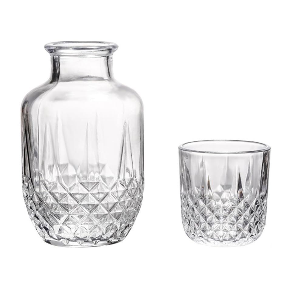CTRLZS Glass and Water Carafe Set for Bedside, Glasses Pitcher& Cup Included, Night Water Carafe Pitchers and Tumbler Set