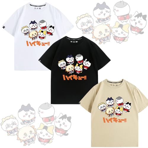 ハイキュー ちいかわ tシャツ 半袖 日向翔陽 影山飛雄 孤爪研磨 黒尾鉄朗 ティーシャツ 猫ロゴ 綿 コスプレ衣装 かわいい オシャレ スポーツ 記念シャツ 春夏秋 男女兼用 ハロウィン クリスマス プレゼント ギフト (01,XXL)