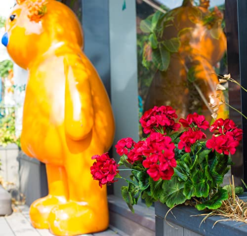 Mumiko 4Pcs Artificial Geraniums Silk Flowers Plants Outdoor Office Garden Home Decor 16 Inches (Red) #TOP4