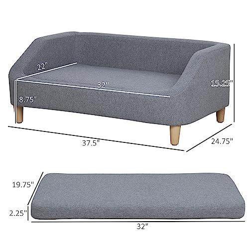 pawhut 3834 dog sofa for medium large dogs dog couch with removable cushion washable cover anti-slip feet for dogs up to 55 lbs gray