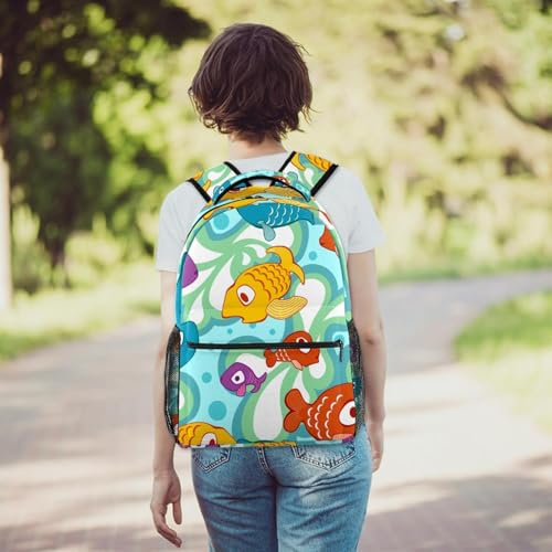 Sac à dos pour ordinateur portable Fish Ocean multicolore et décontracté pour école - 6