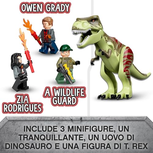 Jurassic World La Fuga del T. rex, Set con Eliporto, Garage, Veicolo, Elicottero, Dinosauro Giocattolo e 3 Minifigure, Giochi per Bambini e Bambine da 4 anni Fan dei Dino, Idea Regalo 76944 - Lego - Immagine 6