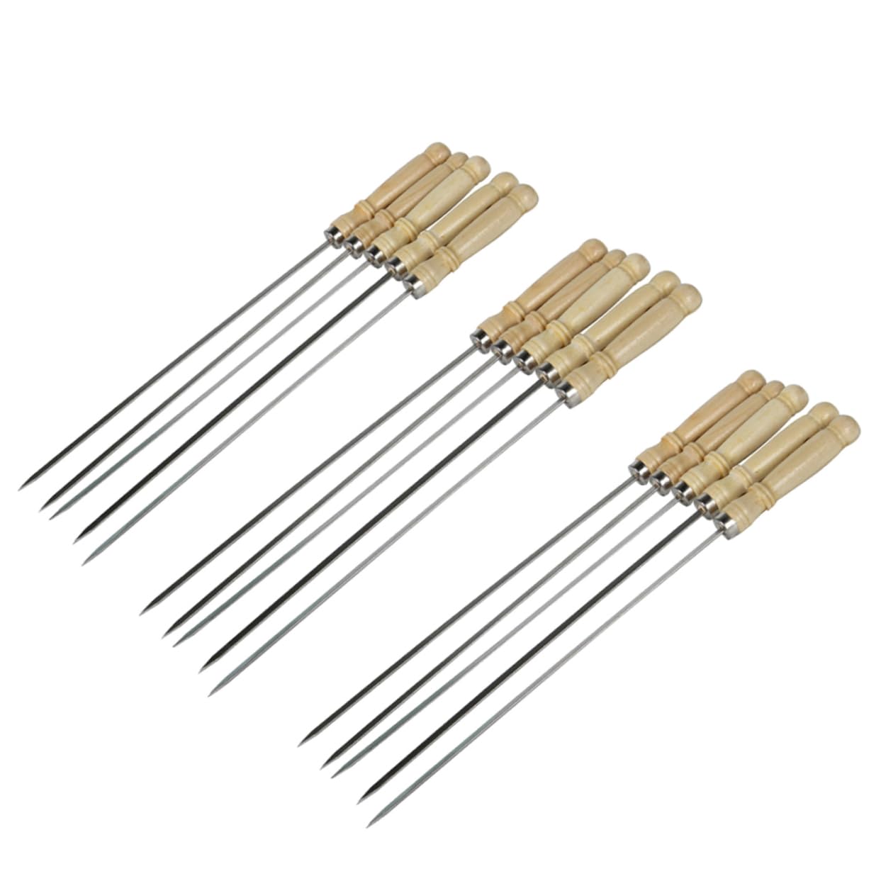 BESPORTBLE 25pcs Large Wooden Handle Barbecue Sign Skewer Grill Meat Flat Stainless Steel