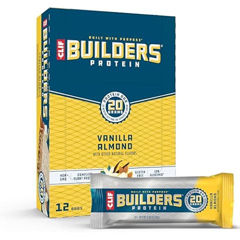 CLIF Builders - Vanilla Almond Flavor - Plant Based Protein Bars - Gluten Free - Non-GMO - Low Glycemic - 20g Protein - 2.4 oz. (12 Count) Cover