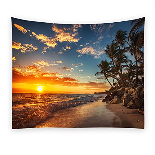 Ghmo Ocean Tapestry Wall Hanging Art Tapestry Exotic Nature Beach Palm Tree Sunrise Sunset Sky Landscape Aesthetic Tapestry Wide Wall Hanging For Bedroom Living Room Dorm (51 X 59Inch) #TOP1