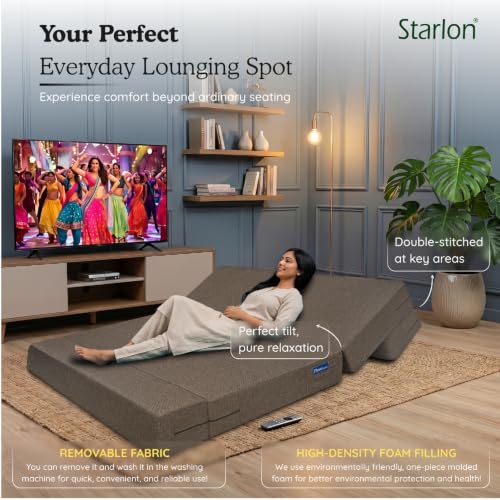 Image of Starlon 2 Seater Sofa Cum Bed Foldable 3-in-1 Sofa Bed with 1 Year Warranty, Washable Jute Fabric Cover & 2 Waves Pillows | Guest Bed | Coffee Brown 4x6 Ft