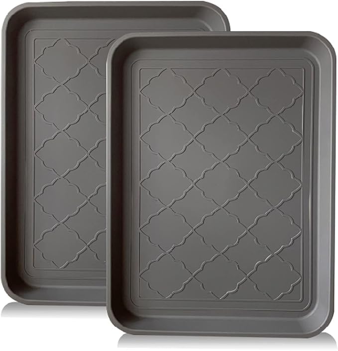 JWPET Boot Tray 2-Packs (16.7x12.8 in) - Waterproof Rubber Multi-Purpose Tray Entryway Shoe Mat for Indoor & Outdoor Pet Feeding Mat & Garden Use (Grey 16.7×12.8inch)