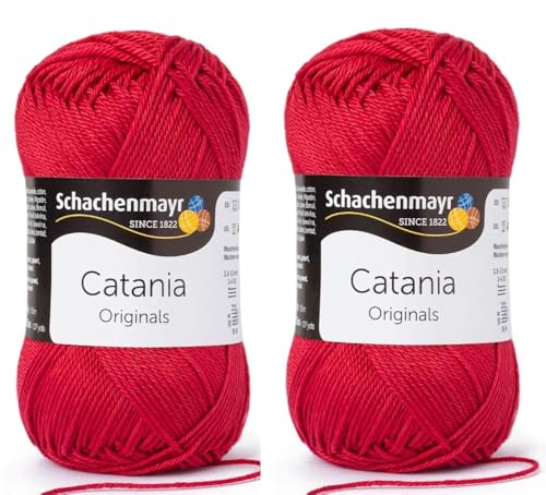 Image of [ Set of 2 Skeins ] SMC Catania Originals 100% Mercerized Cotton Yarn, Total 3.52 Oz. Each 1.76 Oz (50g) / 136 Yrds (125 m) Amigurumi Yarn Fine-Sport 2 (424 Kirsche)