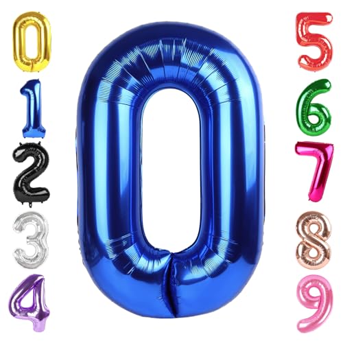 Image of 40 Inch Navy Blue Number 0 Balloon, 0th Birthday Party Decorations | 40 Inch Navy Blue inflatable foil number balloons, large birthday decorations for 0th birthday