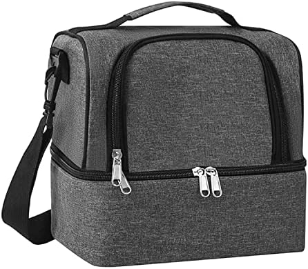HANKLPH Double Layer Lunch Box for Women/Men, Insulated Lunch Bag Large Adults, Reusable Lunchbox Cooler Bag，Suitable for Work Picnic Hiking Beach (Grey)