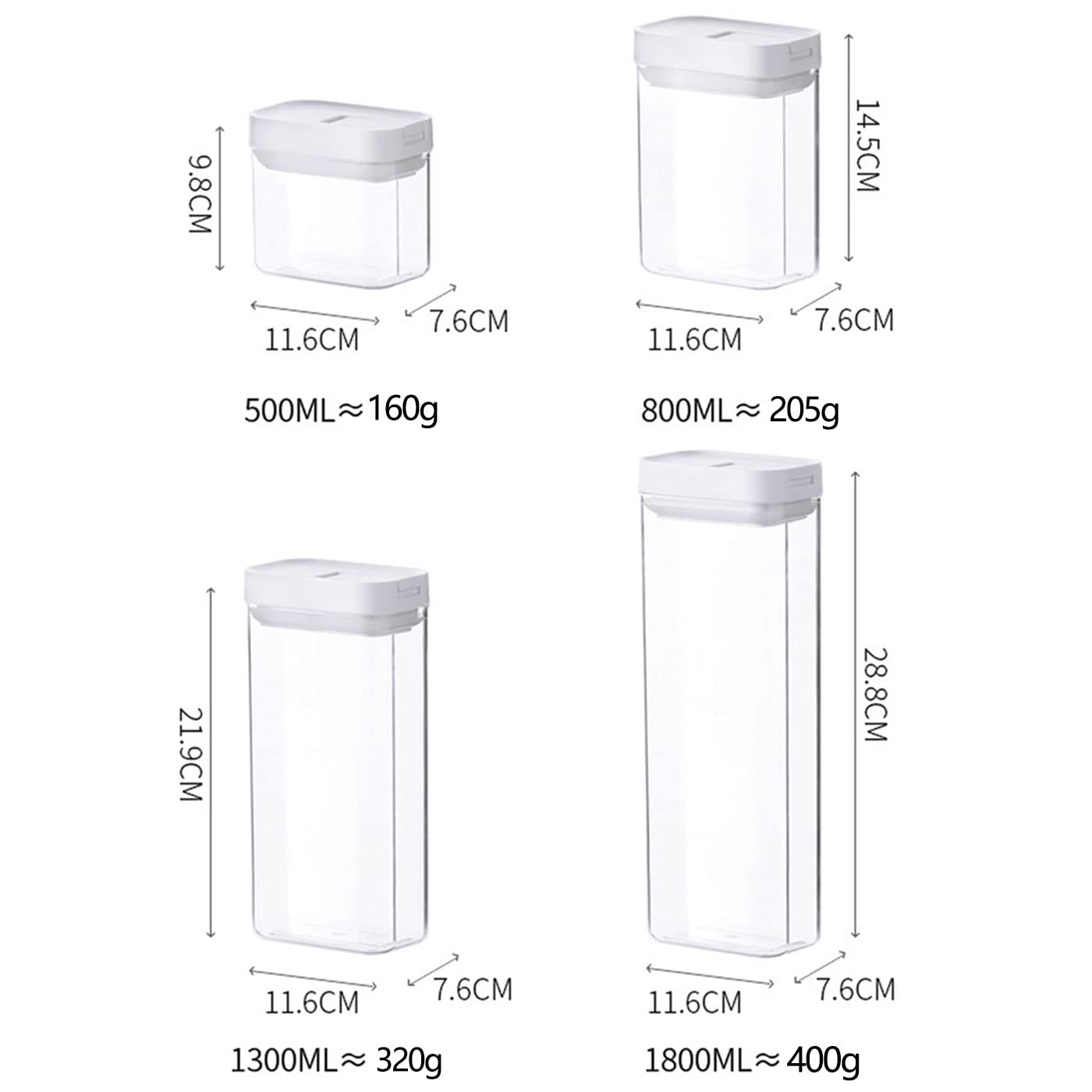 Almacenaje De Plástico De Alimentos Bote Sellados con Tapa Sin BPA Botes Cocina Almacenaje 4Pcs Recipientes De Almacenamiento para Pasta, Cereal, Copos De Maíz, Azúcar, Harina