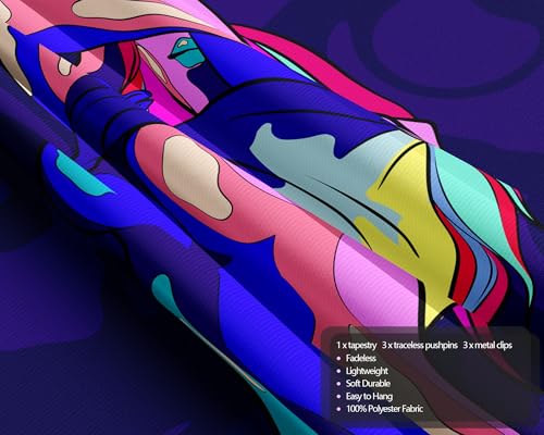 Qghot Anime Girl Tapestry Nude Women Sexy Tapestry Blacklight Sex Art Tapestry Wall Hanging Black Light Tapestries Uv Glow In The Dark Hot Girl Poster For Adults Room Bedroom Dorm Wall Decor 60X50In thumb #4