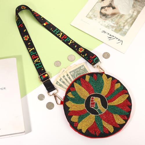 Image of Juneteenth Purse for Women Beaded Afro Freedom Crossbody Purse Shoulder Bag Black History Month African Outfit Gift