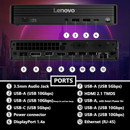 Image of Lenovo ThinkCentre Tiny M70q Gen 6, Intel Ultra Core S3 (Beats i7-13700T), 32GB DDR5, 512GB NVMe, DisplayPort, HDMI, WiFi 6E, RJ-45, Wired KB & Mouse, Win 11 Pro, AI Business Desktop - Black