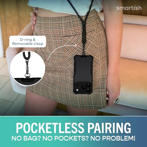 Image of Smartish iPhone 17 Pro MagSafe Case + Crossbody Lanyard Strap - Magnetic Protective Case - Heavy Duty Armor Cover for Men + Detachable Shoulder Neck Strap for Apple iPhone 17 Pro - Black Tie Affair
