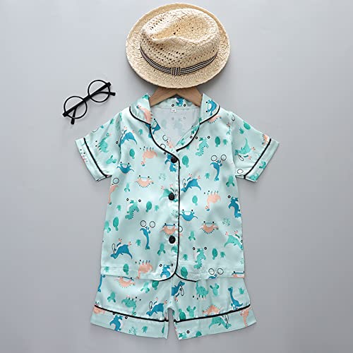 Unisex Baby Girls Boys Silk Satin 𝐏ajamas 2 Piece Button-Down Clasic 𝐋oungewear Toddler Summer Cartoon 𝐏js2