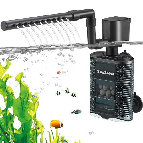 SOUSLOW 3W Filtro de Acuario Interno, Circulación de Oxígeno, bajo Ruido y Silencioso, Adecuada para Acuarios Pequeños/Tortugas/Peceras, 390L/H