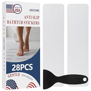 28 PCS Shower Floor Non Slip Stickers with Strong Adhesive, Invisible & Durable Anti Slip Shower Stickers with Scraper for Bath Tub, Pools and Stairs(Clear,Wide Rectangle)