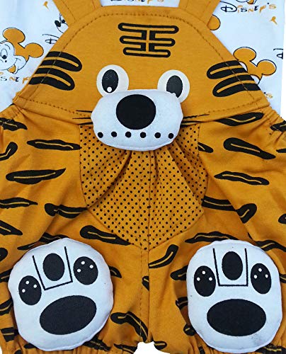 Image of TENDERCARE Baby Boy's and Baby Girl's Printed Cotton Above the Knee Dungaree Set (Magnifying Mustard, 18-24 Months)