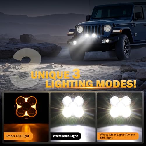 Image of Auxbeam XP-Ultra Series 4.5'' LED Pods, 128W 15200LM Hyper Spotlight Offroad Lights with DRL, Off Road Light Bars Fog Light with Amber Covers, Cube Ditch Lights for Jeep UTV ATV Off Road, Pair