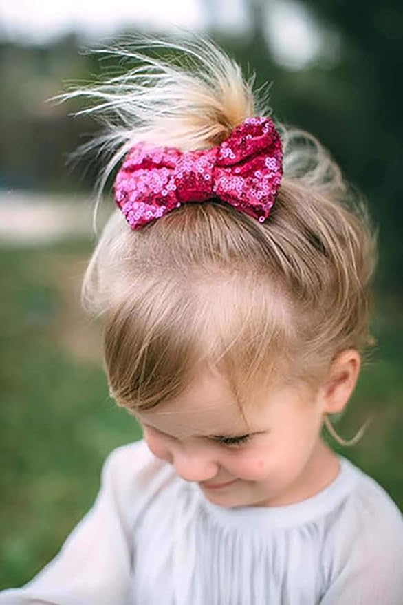 5-inch Glitter Sequins Bow Hair Clips Sparkly Cheer Barrettes Alligator Hairpins for Baby Girls, Kids, Teens and Women Accessories Gift Set of 2 (Light Green) thumbnail