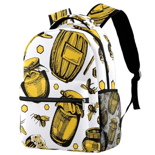 Sac à dos d'école nid d'abeille et pot de miel multicolore 29x20x40cm