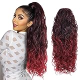 Red Ruby Burgundy Hair Extensions Ponytail for black women- Drawstring Long Curly real natural hair fake weave ponytails Clip in Ponytail Extensions Blonde Drawstring Ponytail for Black Women