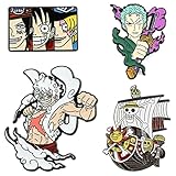 One Piece Enamel Pins Set,Nika Luffy Portgas D Ace Zoro Figure Anime Pins Thousand Sunny Model Ship Brooch, Zinc, no gemstone