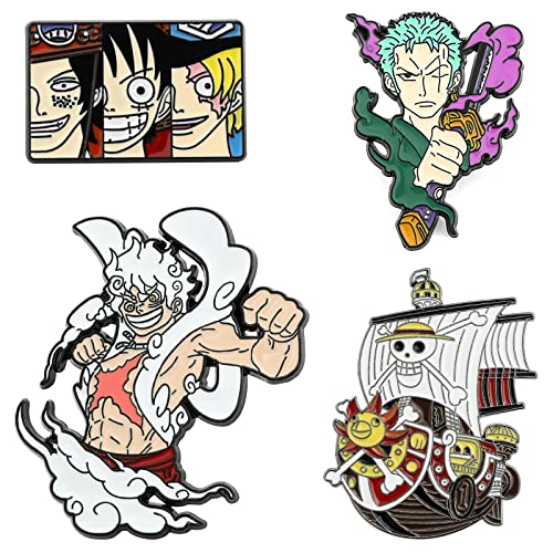 Anime Enamel Pins Set - Nika Luffy Portgas D Ace Zoro Figure Anime Pins Thousand Sunny Model Ship Brooch - Fashion Accessory For Lapels Denim Jacket Hat Bag Dress Shirt Backpack Clothing Gift Cosplay Costume (One Piece Enamel Pins Set) #TOP6
