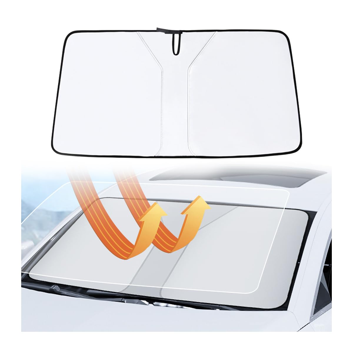 Adunsiaoto Parasol Parabrisas Coche, Aislamiento Térmico Y Protección UV Parabrisas, Parasol Coche Delantero Paraguas, Parasol Plegable Y Portátil Protector Parabrisas Delantero para Coche(140x70cm)