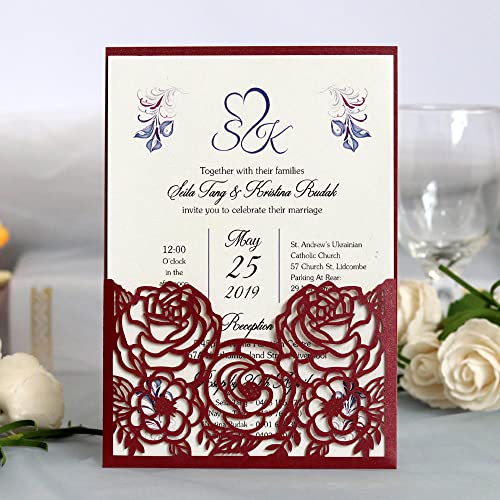 Invitations Mariage Laser Bordeaux pour Célébration Bohème et Chic