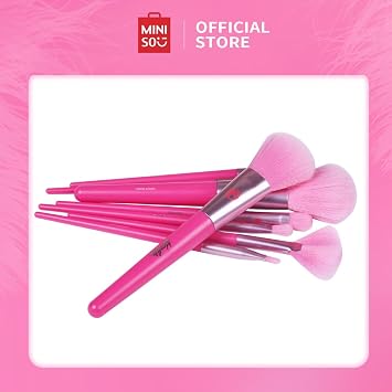 MINISO Barbie Makeup Brush Set 8 pcs Premium Synthetic Fiber Cosmetic Brushes for Foundation Blush Eyeshadow, Gift for Women Girls, Pink