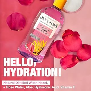 Dickinson's Enhanced Witch Hazel Hydrating Toner with Rosewater, Alcohol Free, 98% Natural Formula, 16 Fl Oz (Pack of 1)