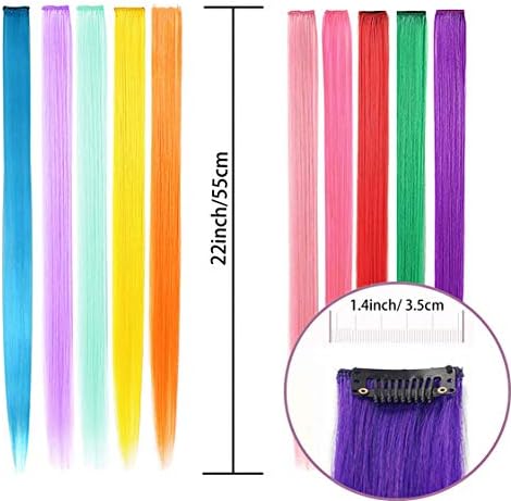 22 PCS colored hair extensions in 11 colors, highlighting girls with 22-inch straight hair, fashionable hair accessories (including 11 colors)