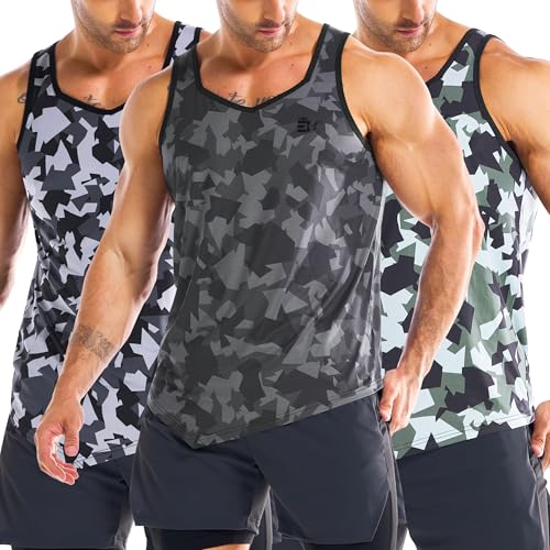 BROKIG Men's Irregular Gym Tank Tops 3 Pack Lightweight Quick Dry Running Sleeveless Shirts Bodybuilding Tee