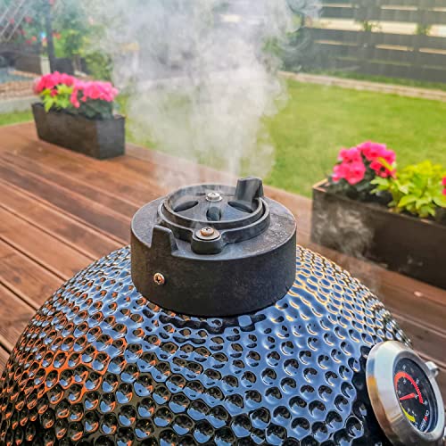 RedNeck Keramik Tischgrill (15"), professioneller Grill (34 cm Grillfläche), Bambus Griff, Gussgestell, Thermometer, Spezial Dichtungen (bis zu 400°C), schwarz – Bild 3