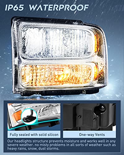 Image of Nilight 2005 2006 2007 F250 F350 F450 F550 Super Duty Headlight Assembly Chrome Housing Amber Corner Clear Lens Headlights Assembly Replacement
